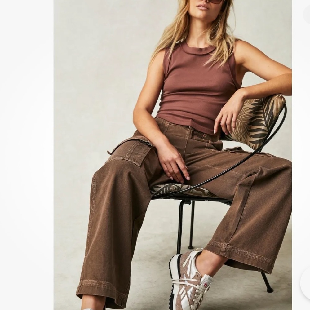 Free People Judd Carpenter Cargo Baggy Jeans in Bison Brown Size 28
